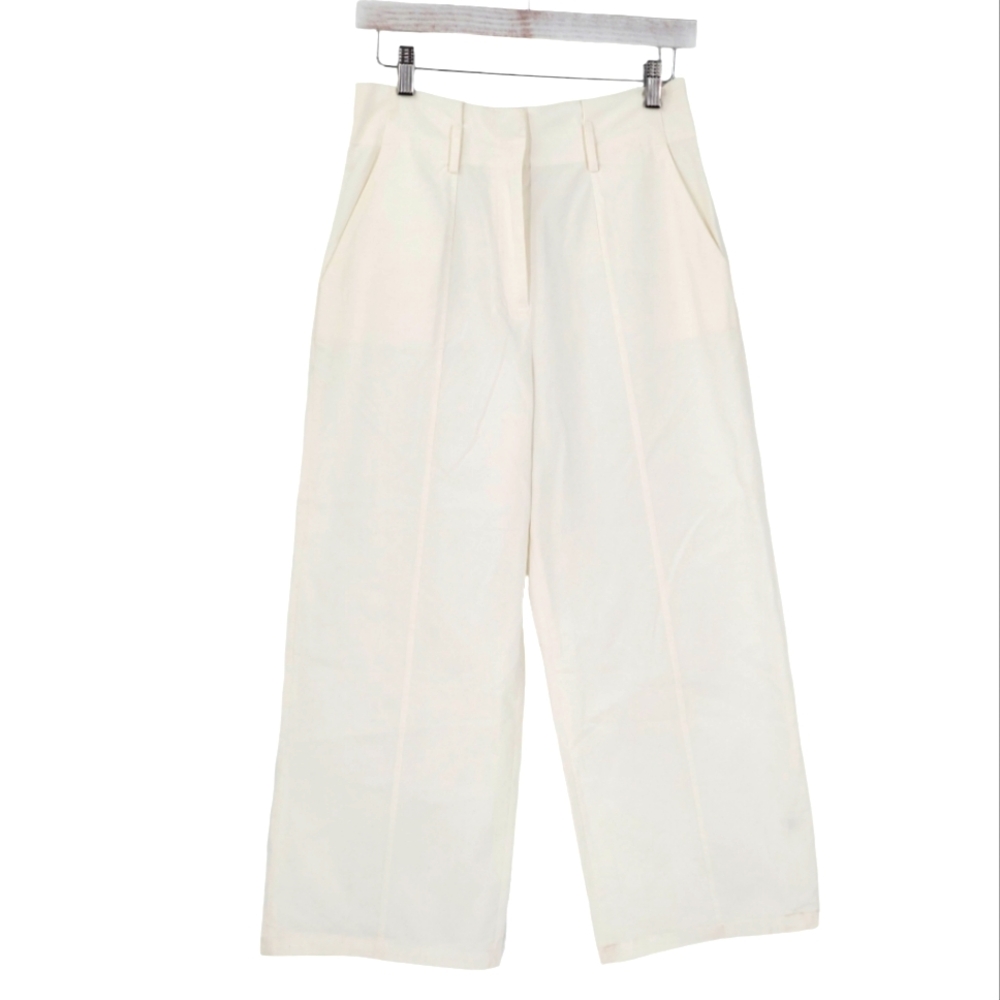 Cremieux True White Wide Leg Crop High Rise Cotton Stretch Trouser Pant Small 4